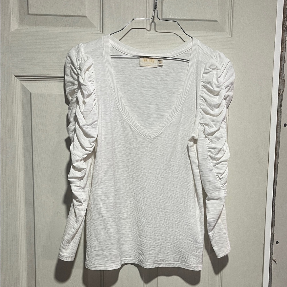 Nation LTD White Long Sleeve Ruched Top
